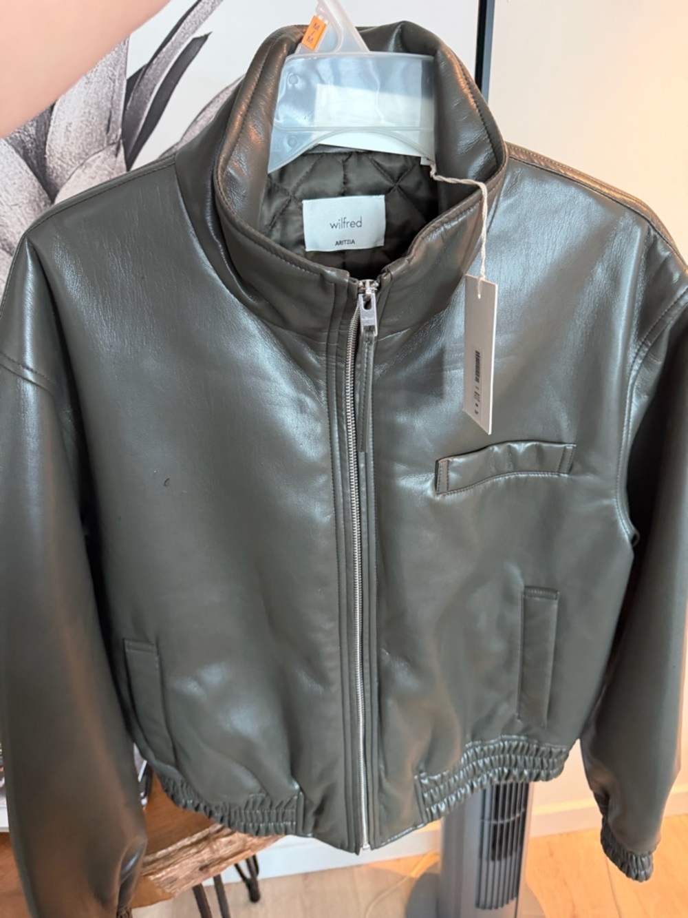 Wilfred Olive Green Leather Zip Bomber  size M